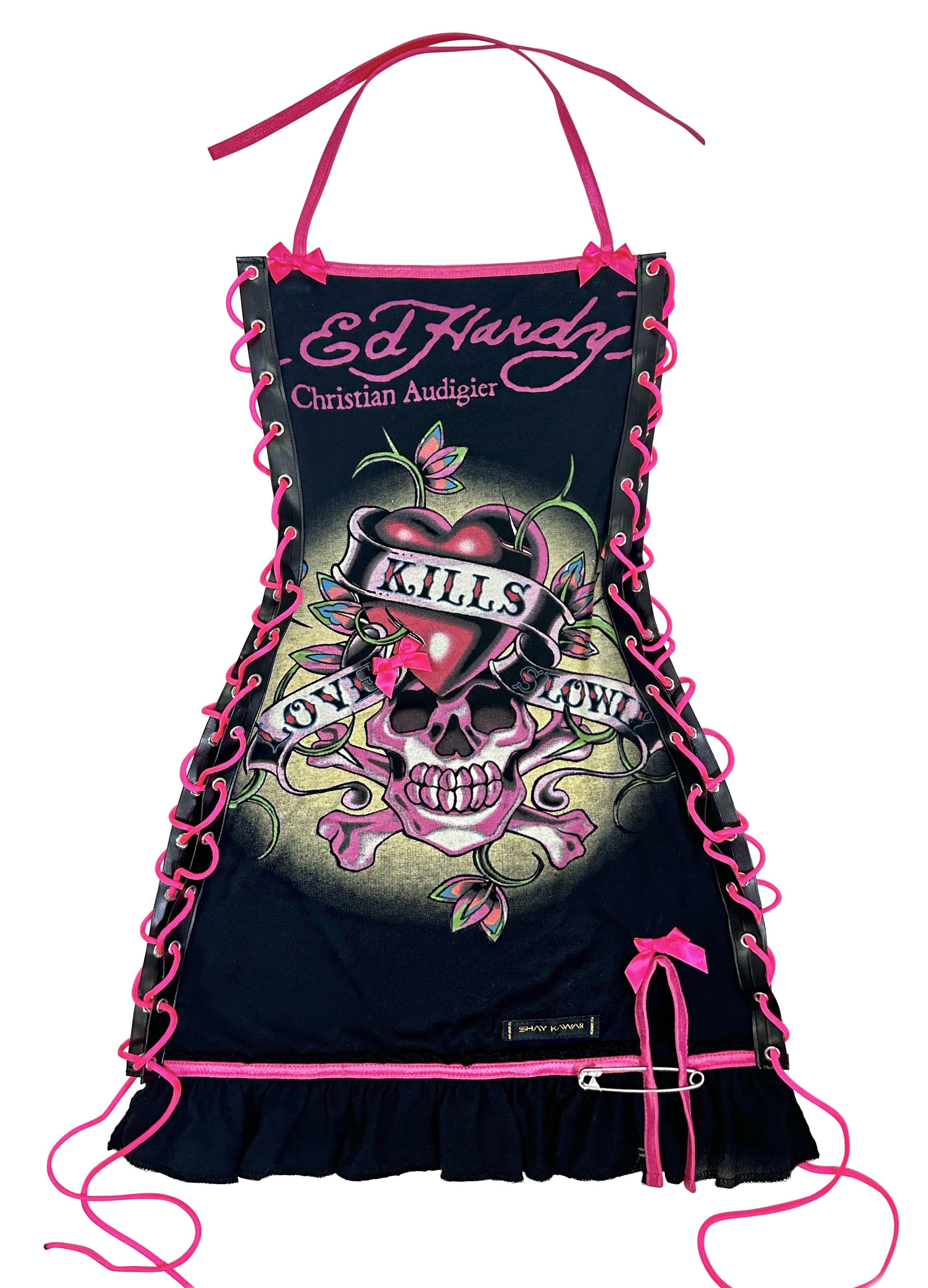 ED HARDY BLACK & PINK SKULL DRESS