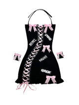 BB DOLL BOW LACE-UP MINI DRESS with patches