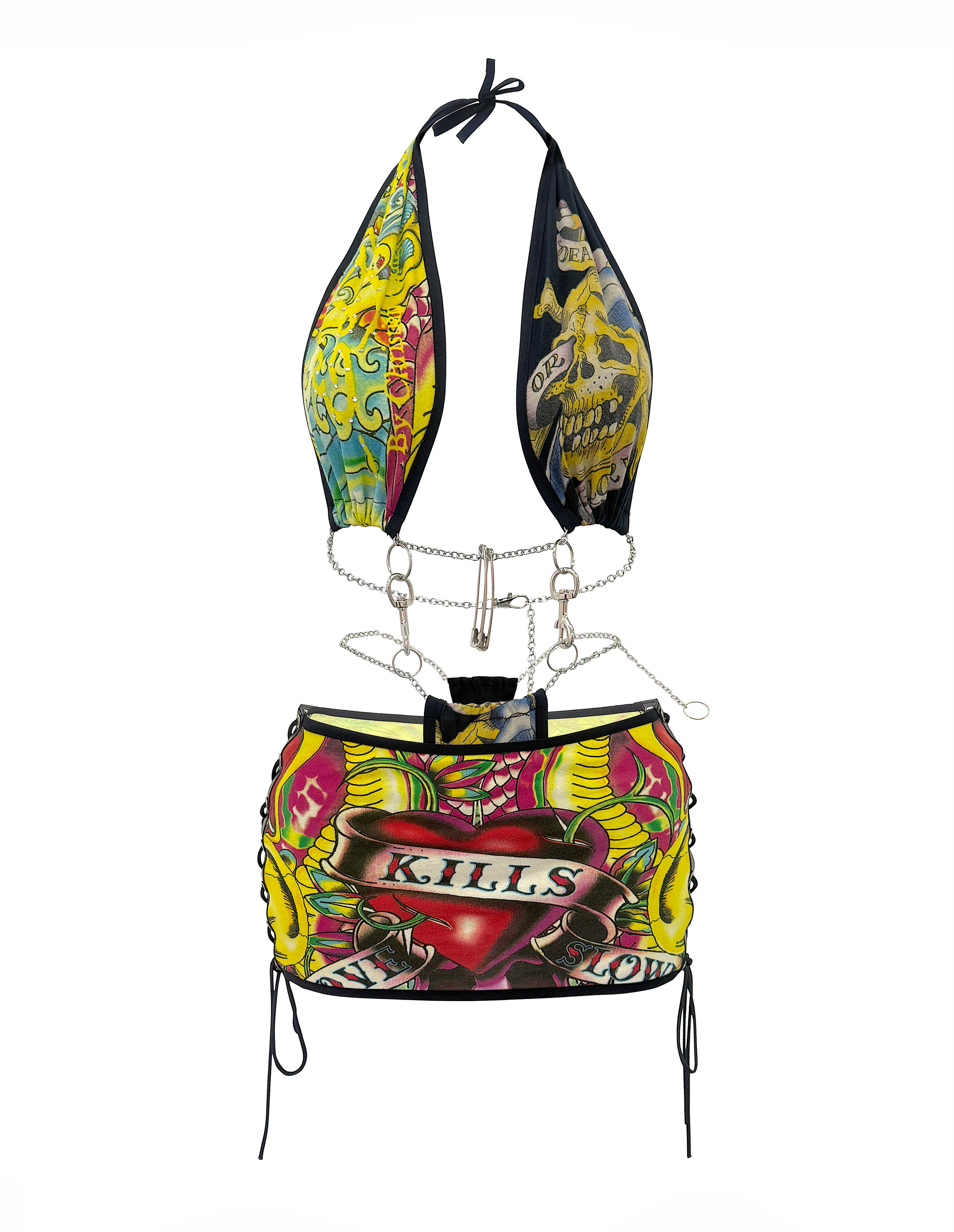 ENSEMBLE JUPE GOTHIQUE ED HARDY NOIRE ET ROUGE