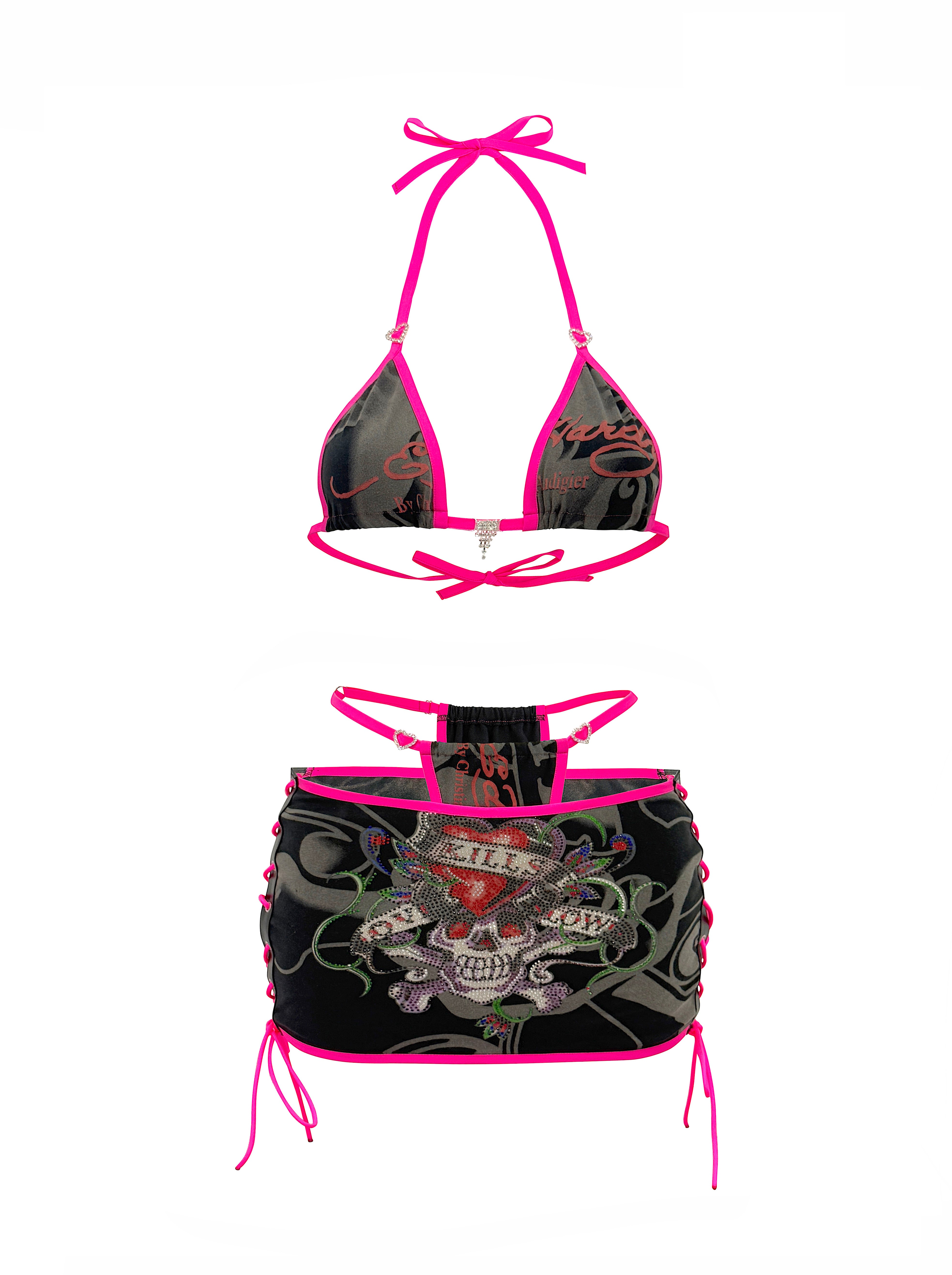 ENSEMBLE JUPE GOTHIQUE ED HARDY NOIRE ET ROUGE