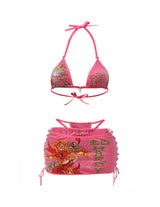 ED HARDY PINK CROSS REWORKED BIKINI & MINI SKIRT SET