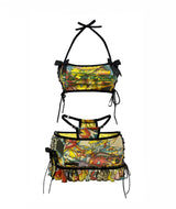 ED HARDY YELLOW REWORKED TUBE TOP & RUFFLE SKIRT SET