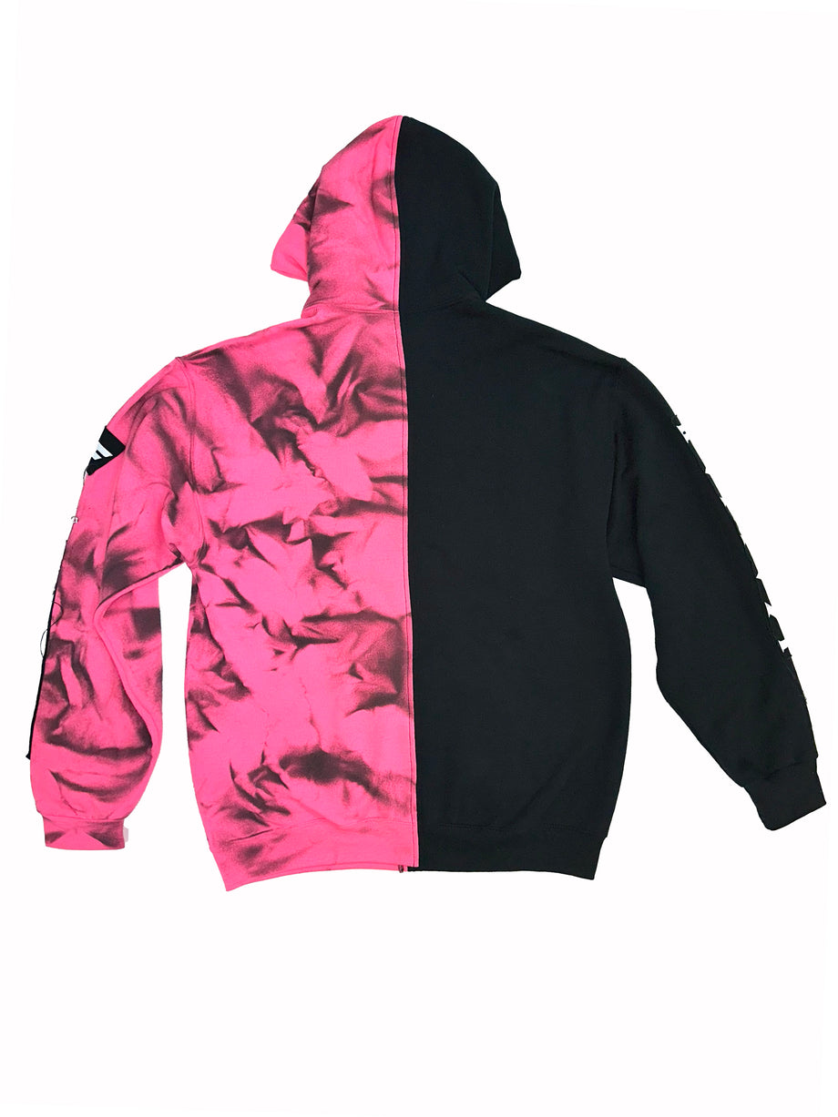 Half black half top pink hoodie