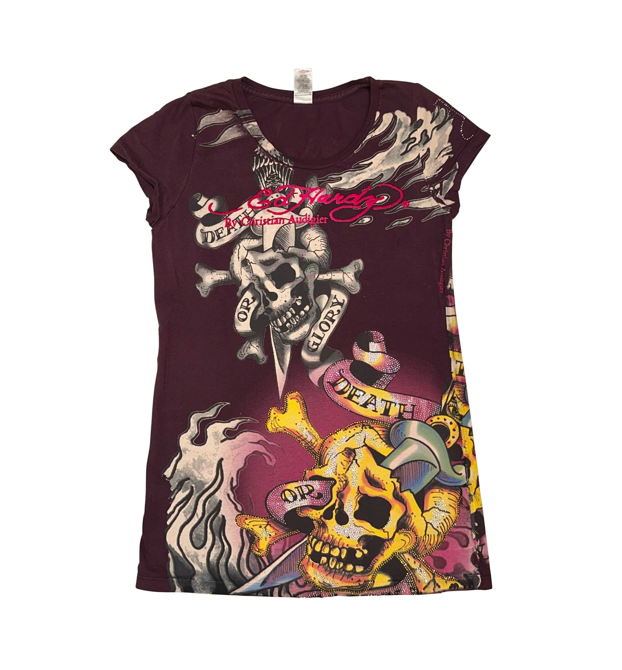 KUSTOM ED HARDY BURGUNDY SKULL DRESS