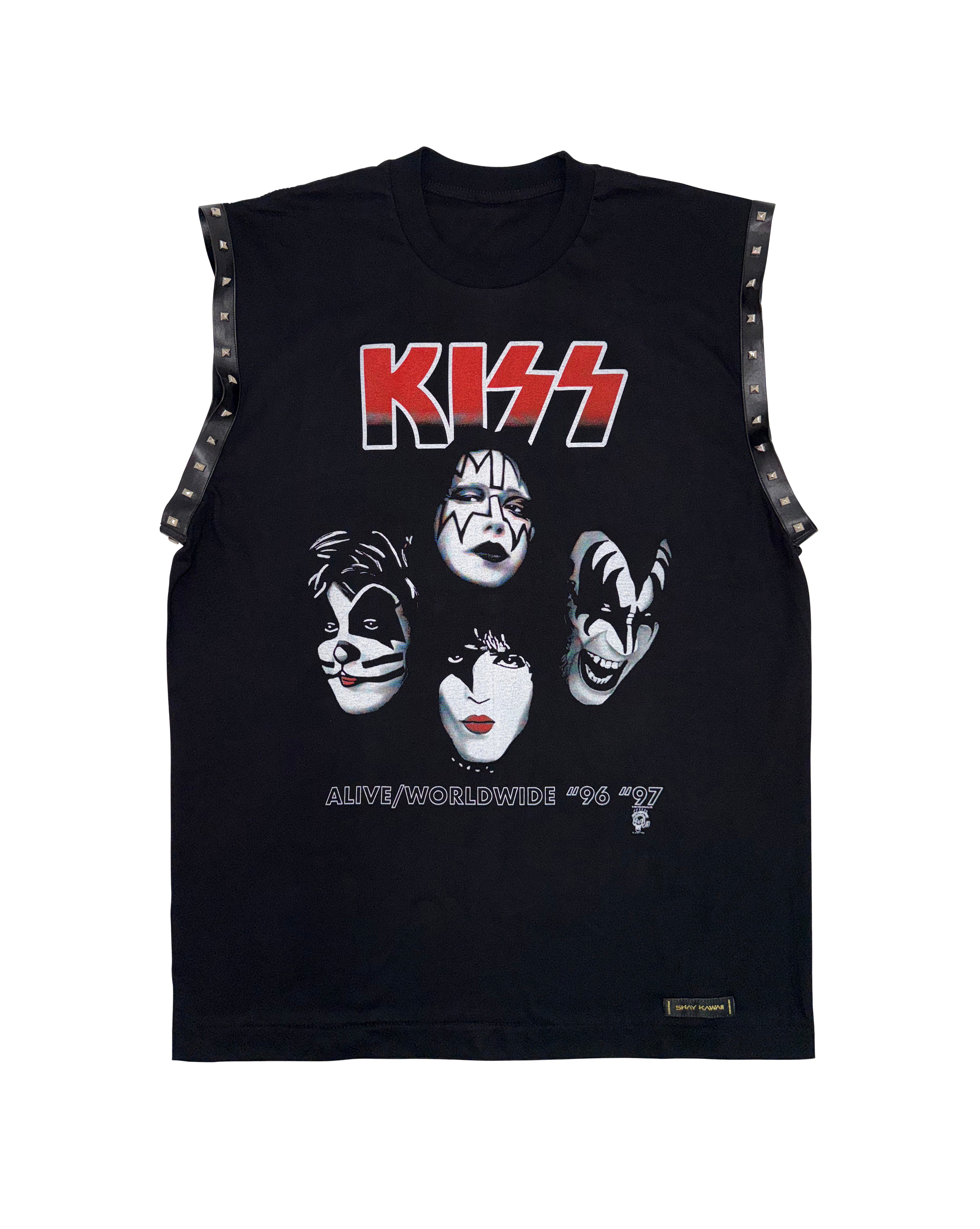 KISS RED AND BLACK STUDDED TEE
