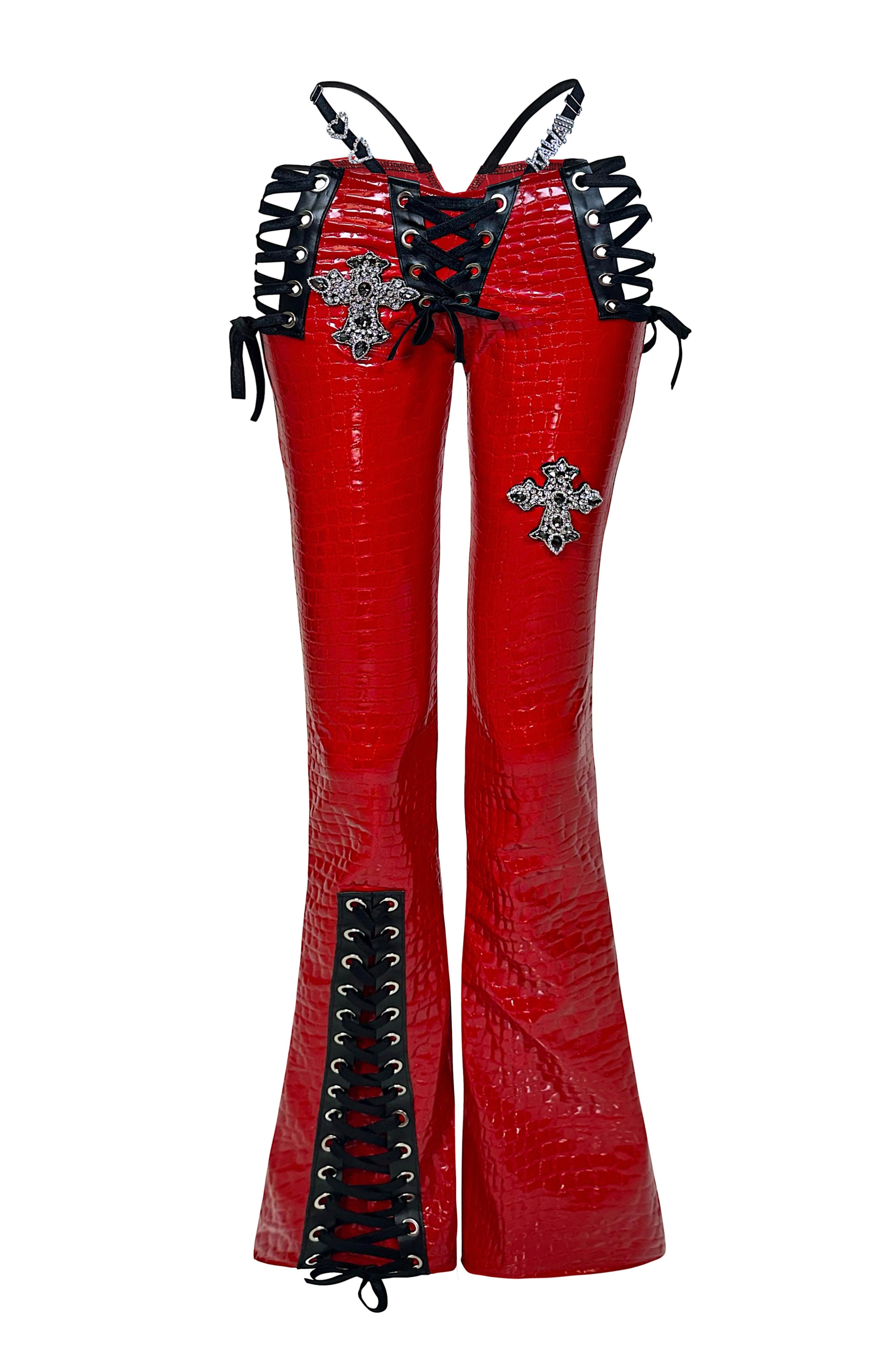 RTS PEEKABOO CROC PANTS RED // SIZE XSMALL