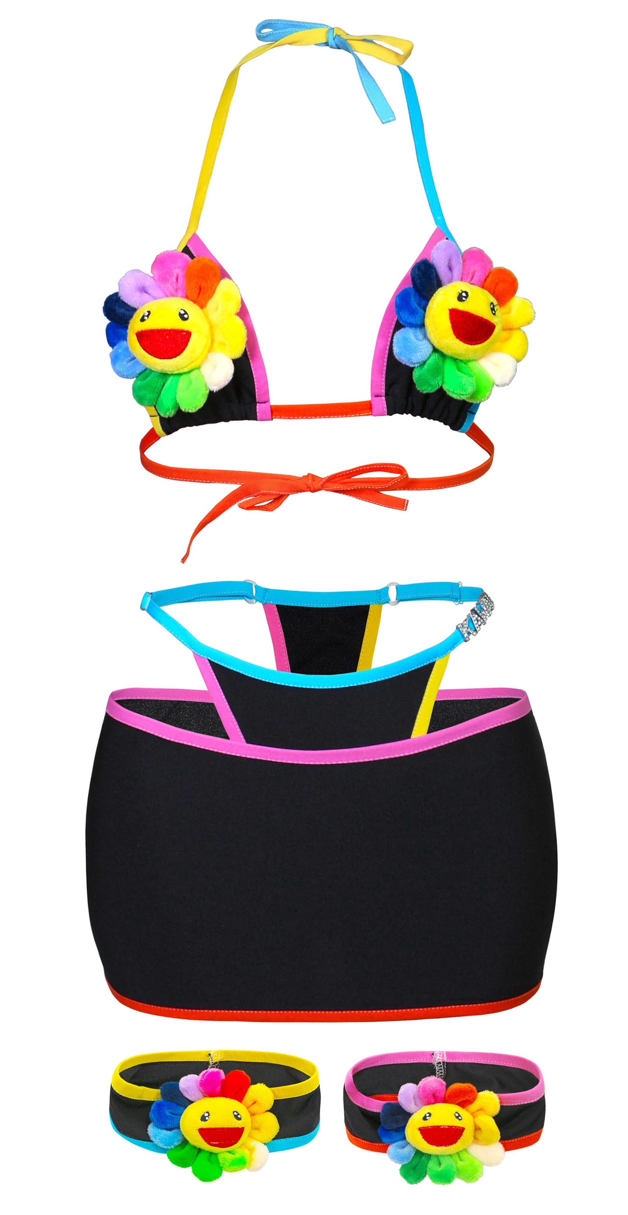 RAINBOW FLOWER PLUSH BIKINI & SKIRT SET