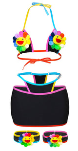 RAINBOW FLOWER PLUSH BIKINI & SKIRT SET