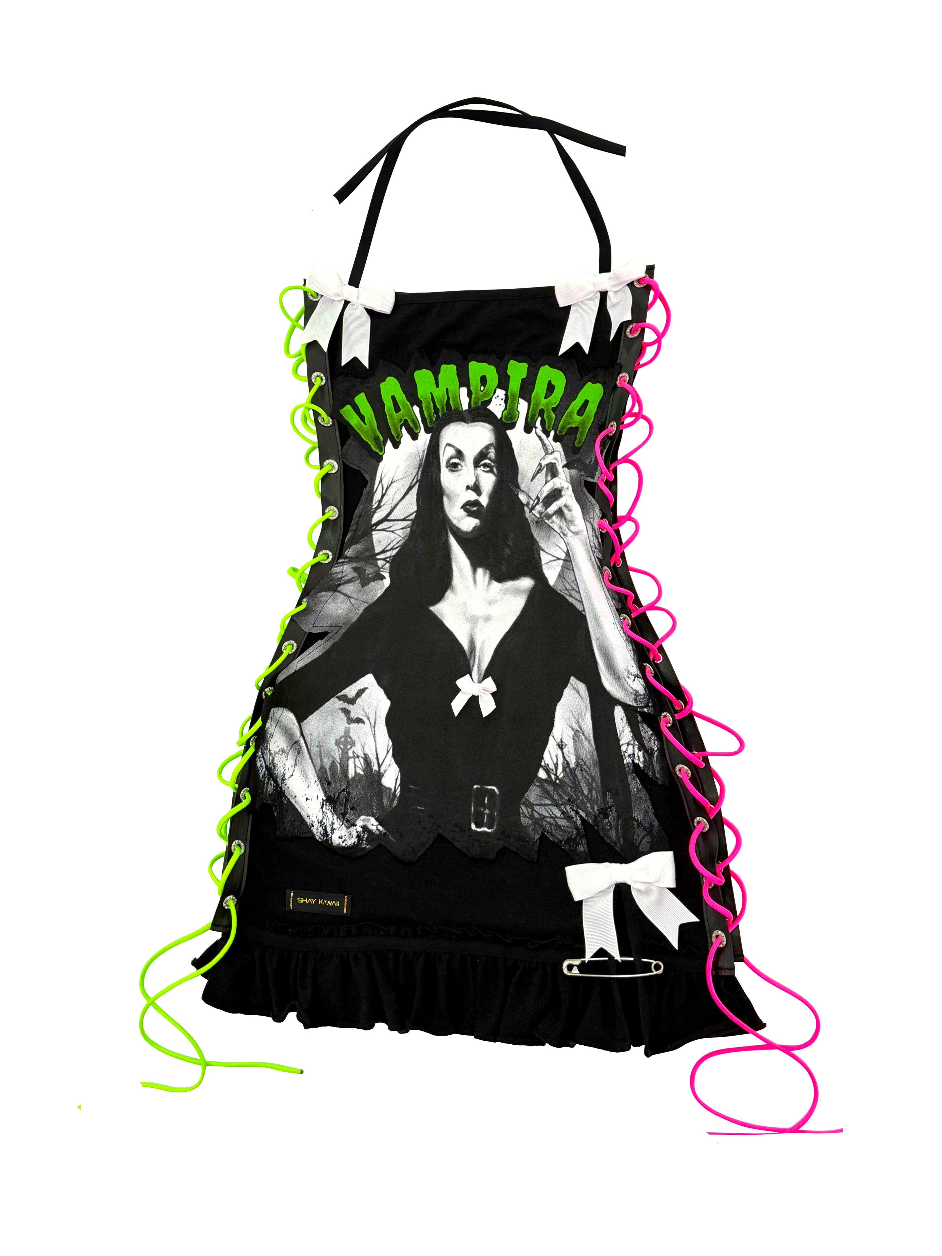 VAMPIRA REWORKED LACE-UP MINI DRESS