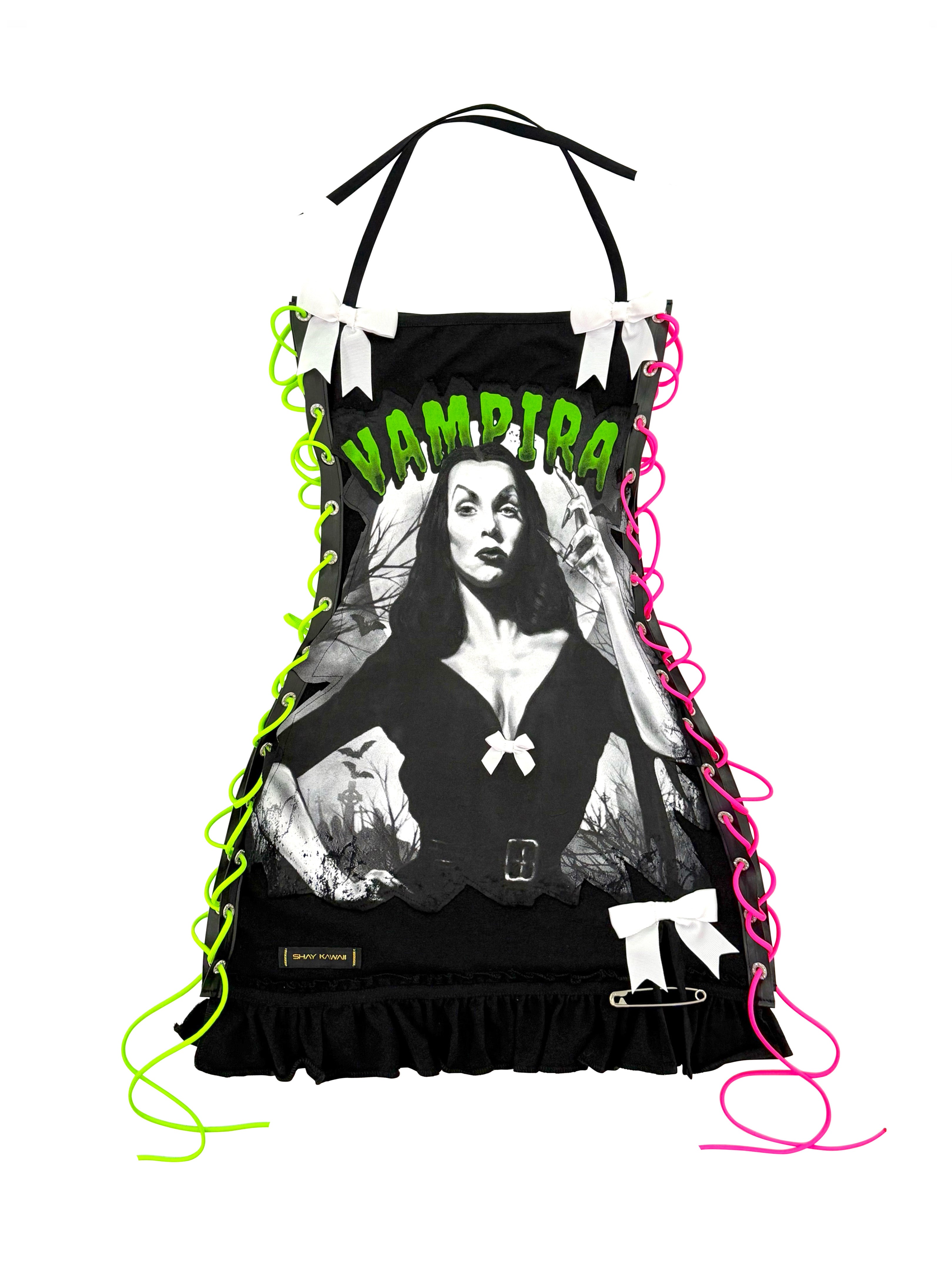 VAMPIRA REWORKED LACE-UP MINI DRESS
