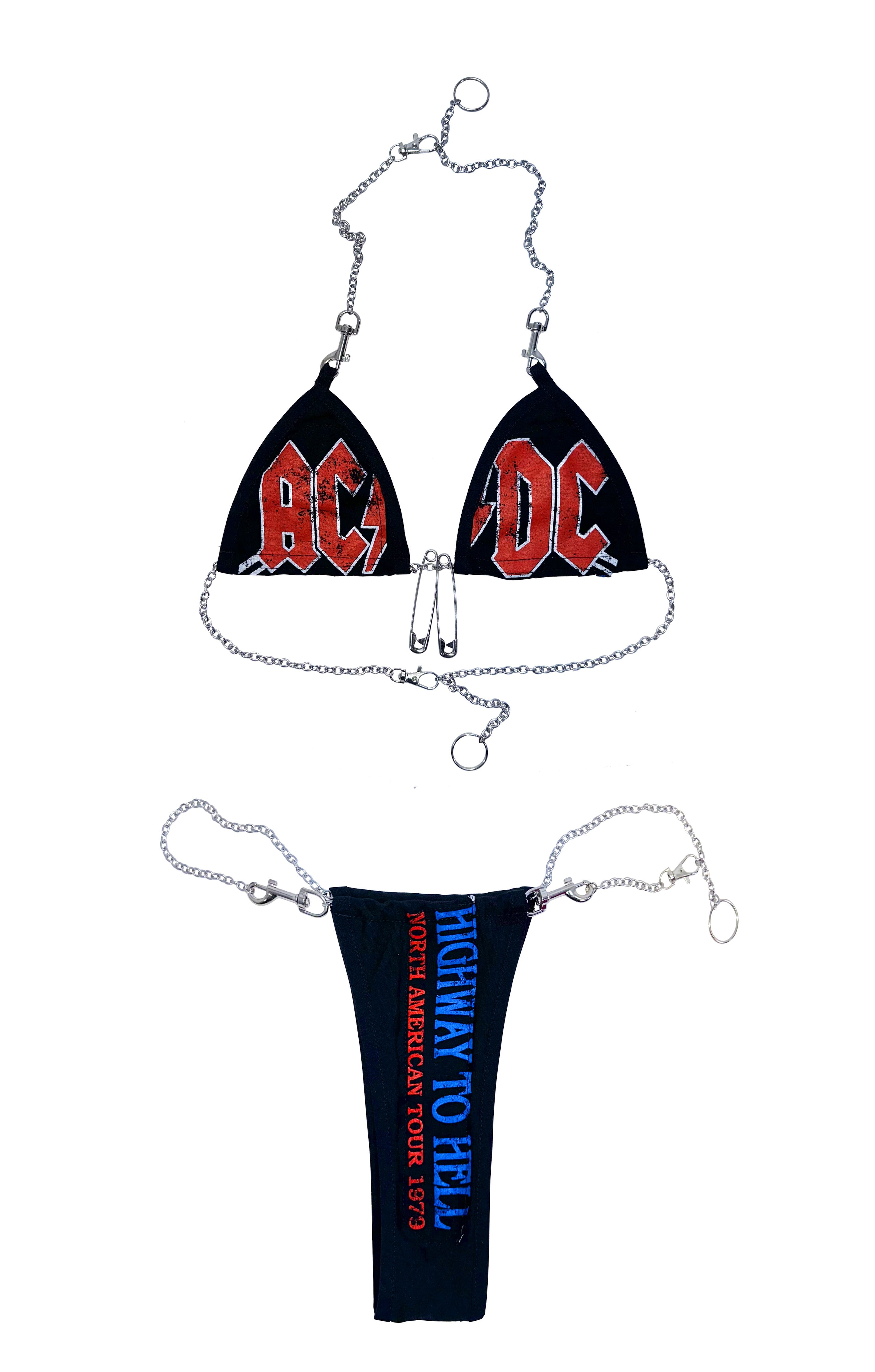 RTS ACDC CHAIN BIKINI BLACK // SIZE DD CUP MEDIUM