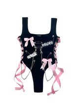 RTS BALLET ONESIE (BLACK + PINK BOWS) // SIZE SMALL