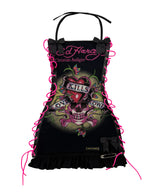 ED HARDY BLACK SKULL + PINK LACE DRESS