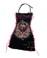 ED HARDY BLACK SKULL + PINK LACE DRESS