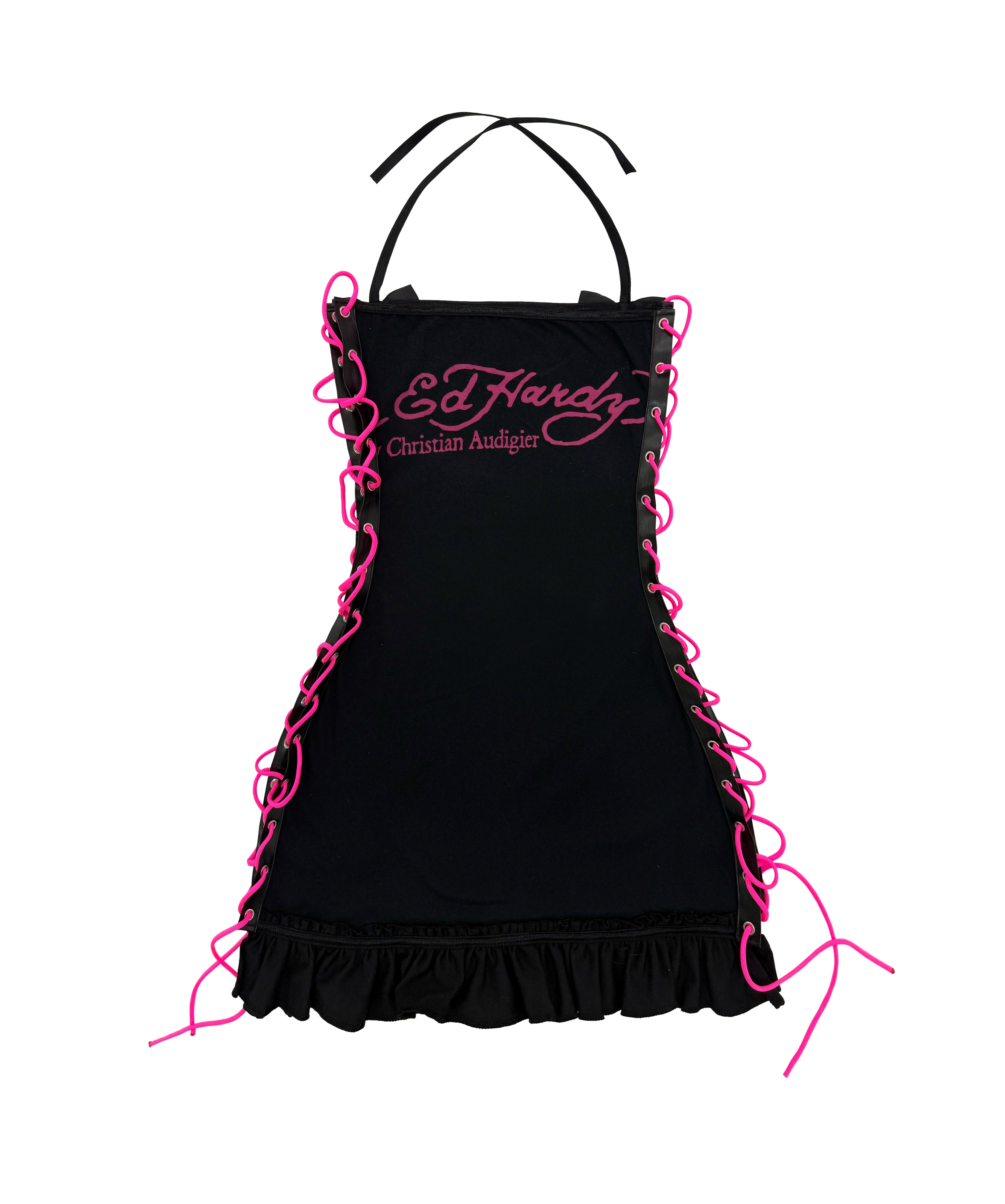 ED HARDY BLACK SKULL + PINK LACE DRESS