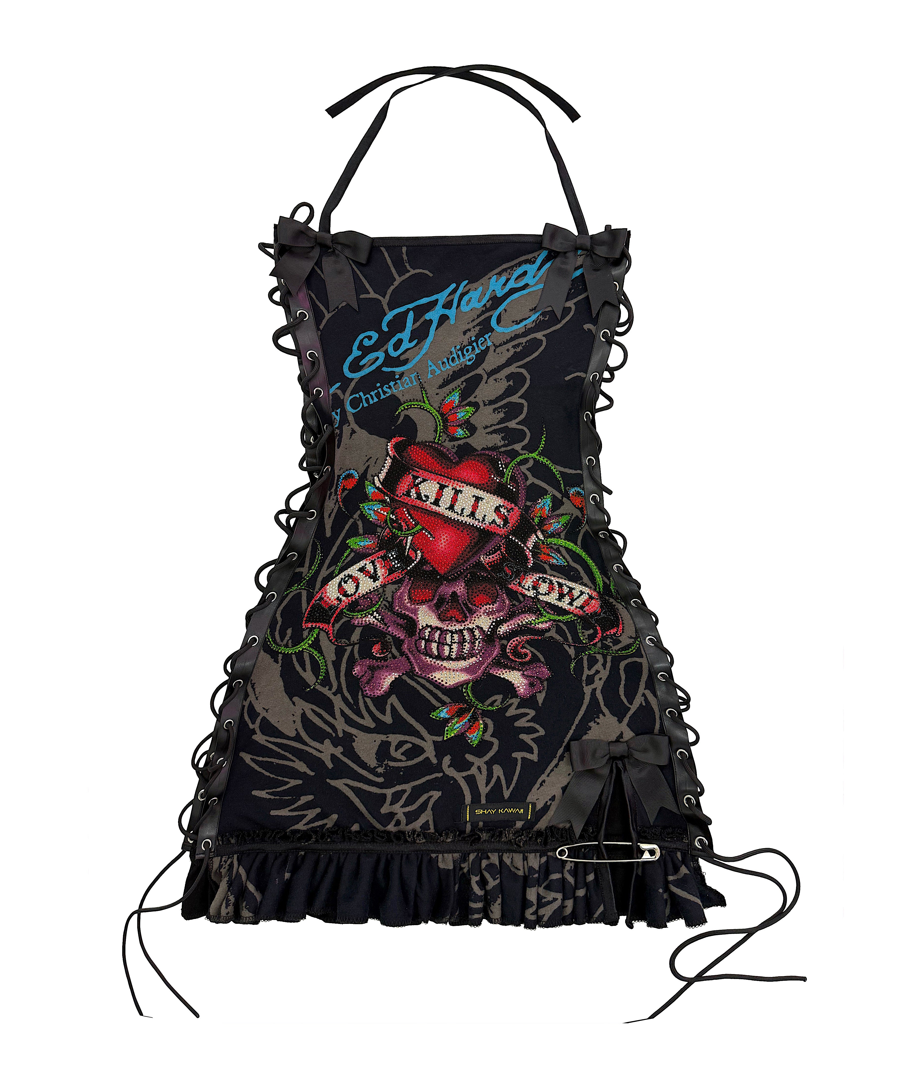 ED HARDY BLACK RHINESTONE SKULL DRESS