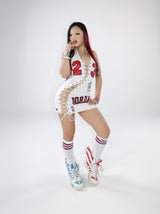 BULLS JORDAN REWORKED LACE-UP MINI DRESS WHITE