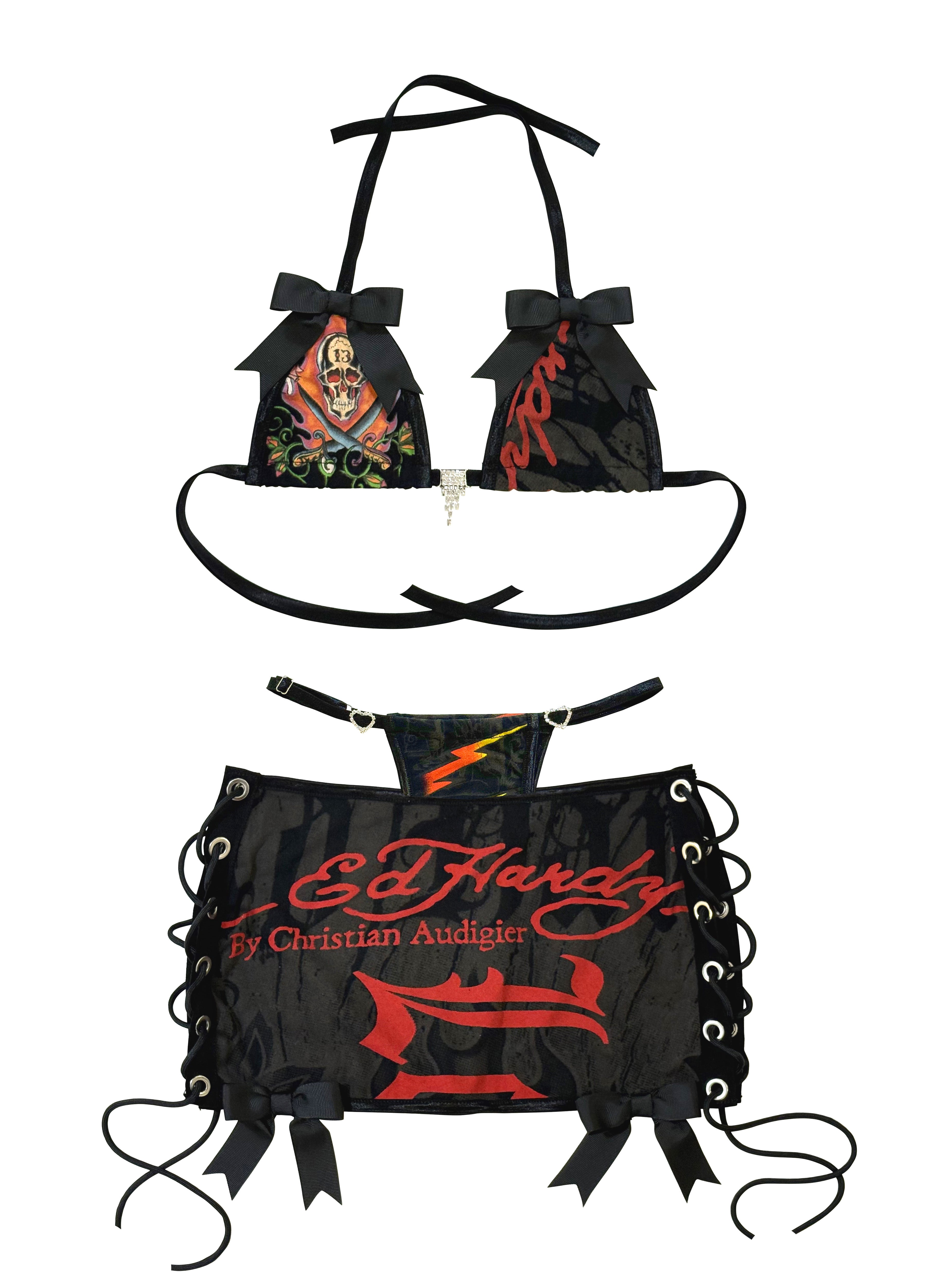 ED HARDY BLACK & RED GOTHIC SKIRT SET