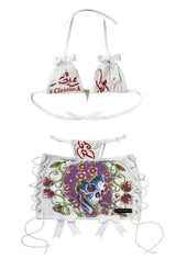 ED HARDY WHITE SKULL & FLOWER SKIRT SET