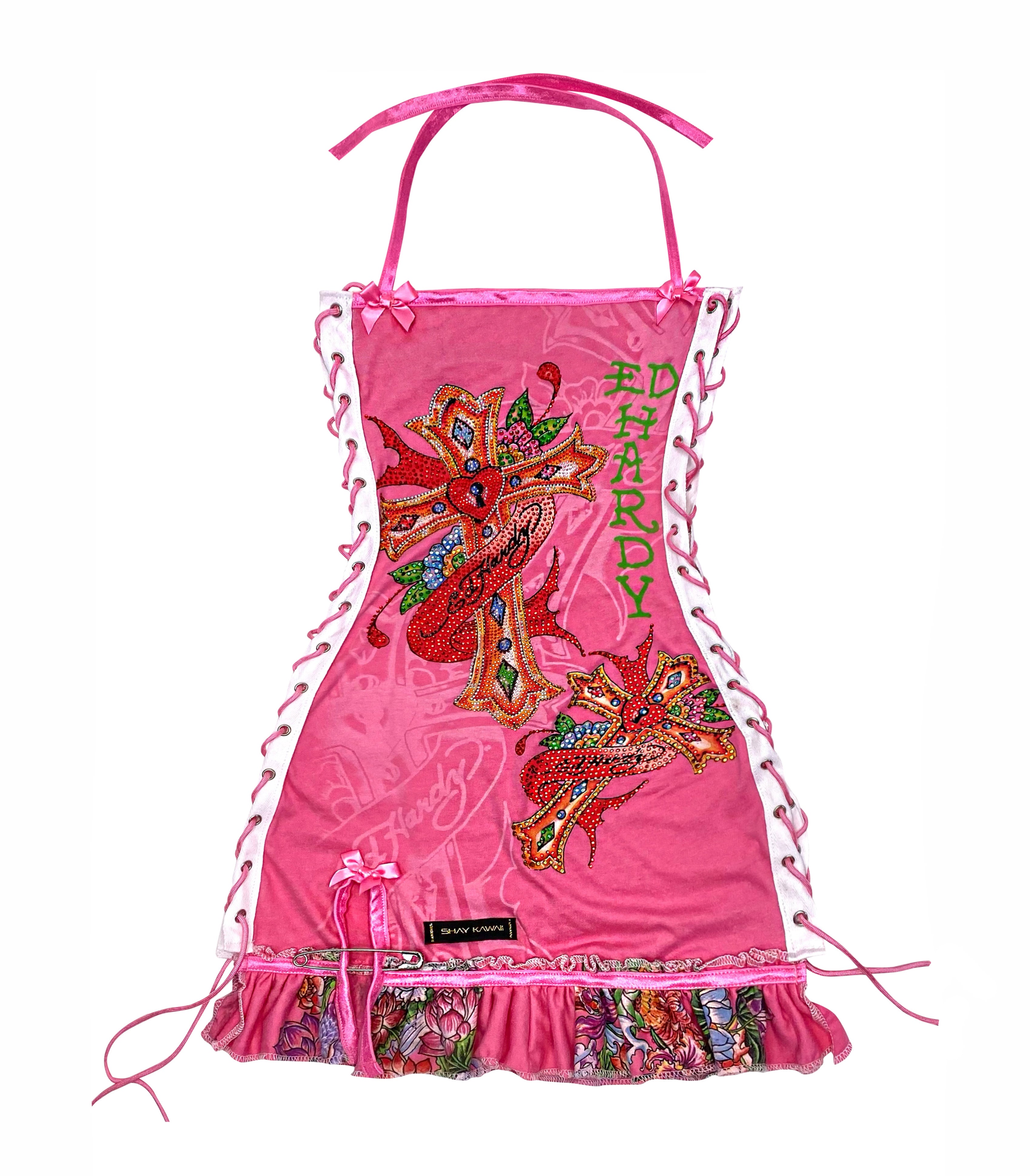 KUSTOM ED HARDY HOT PINK RHINESTONE FLOWER DRESS