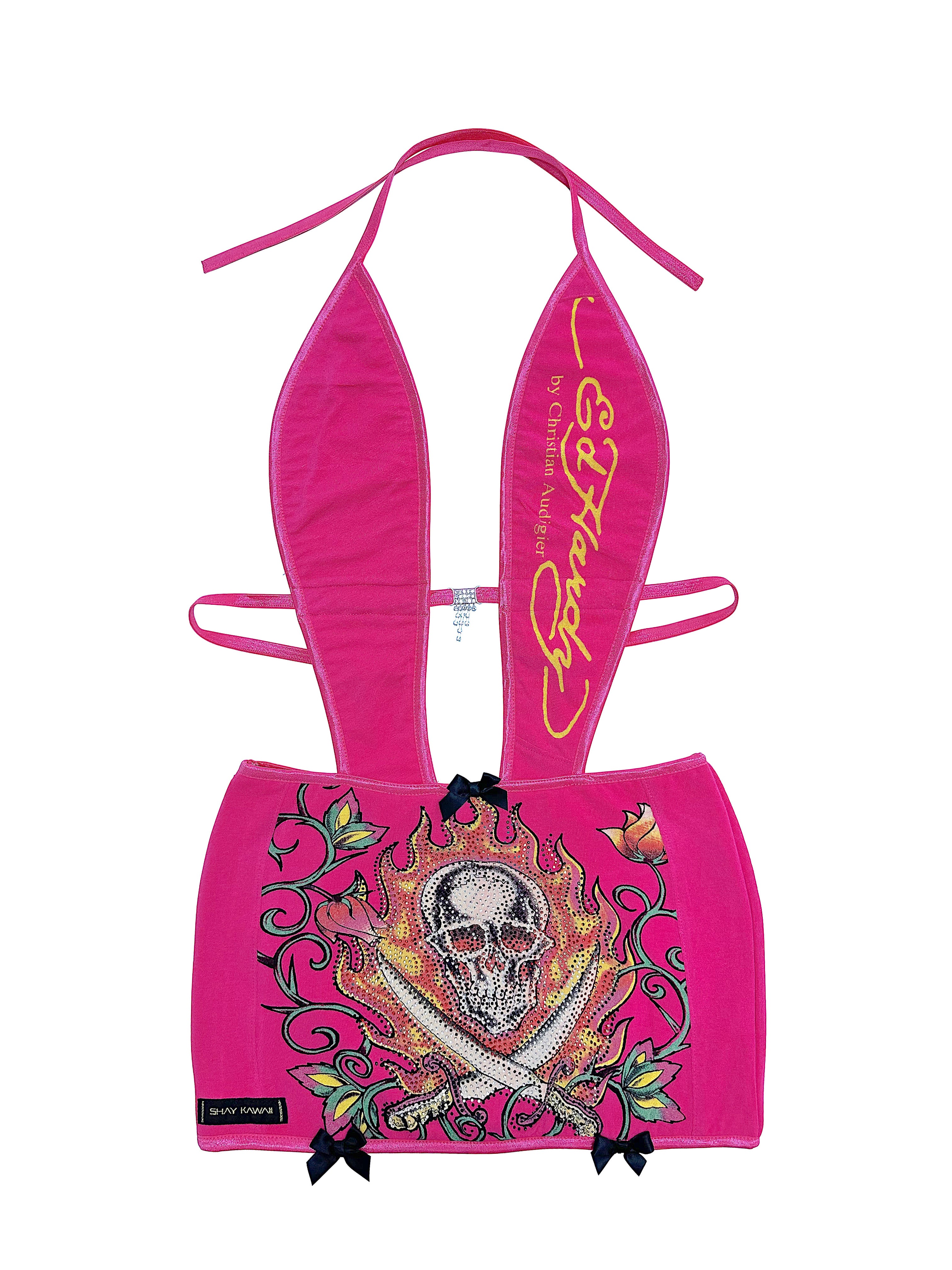 ED HARDY PINK DAGGER HALTER DRESS