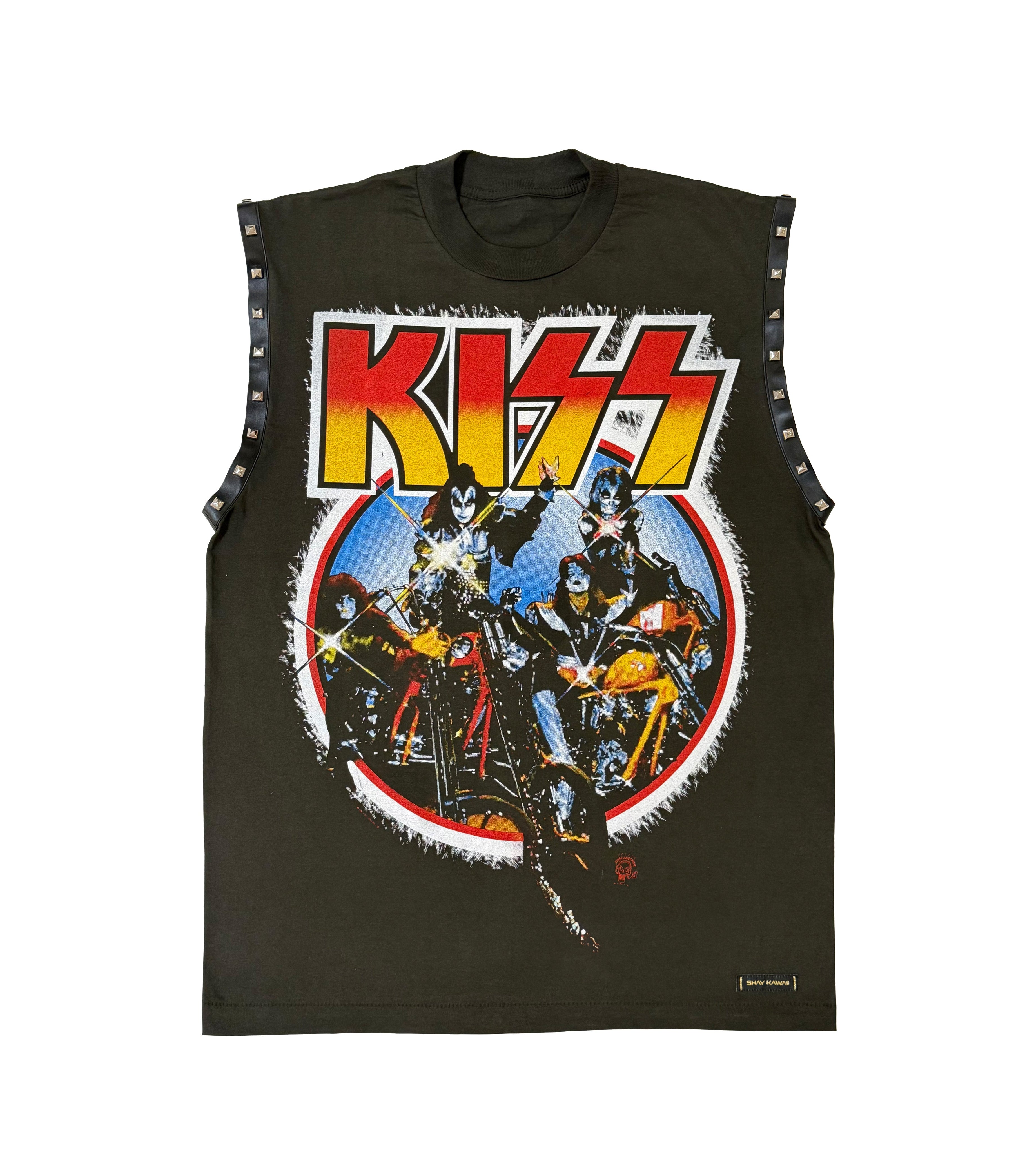 KISS GREY STUDDED SLEEVELESS TEE