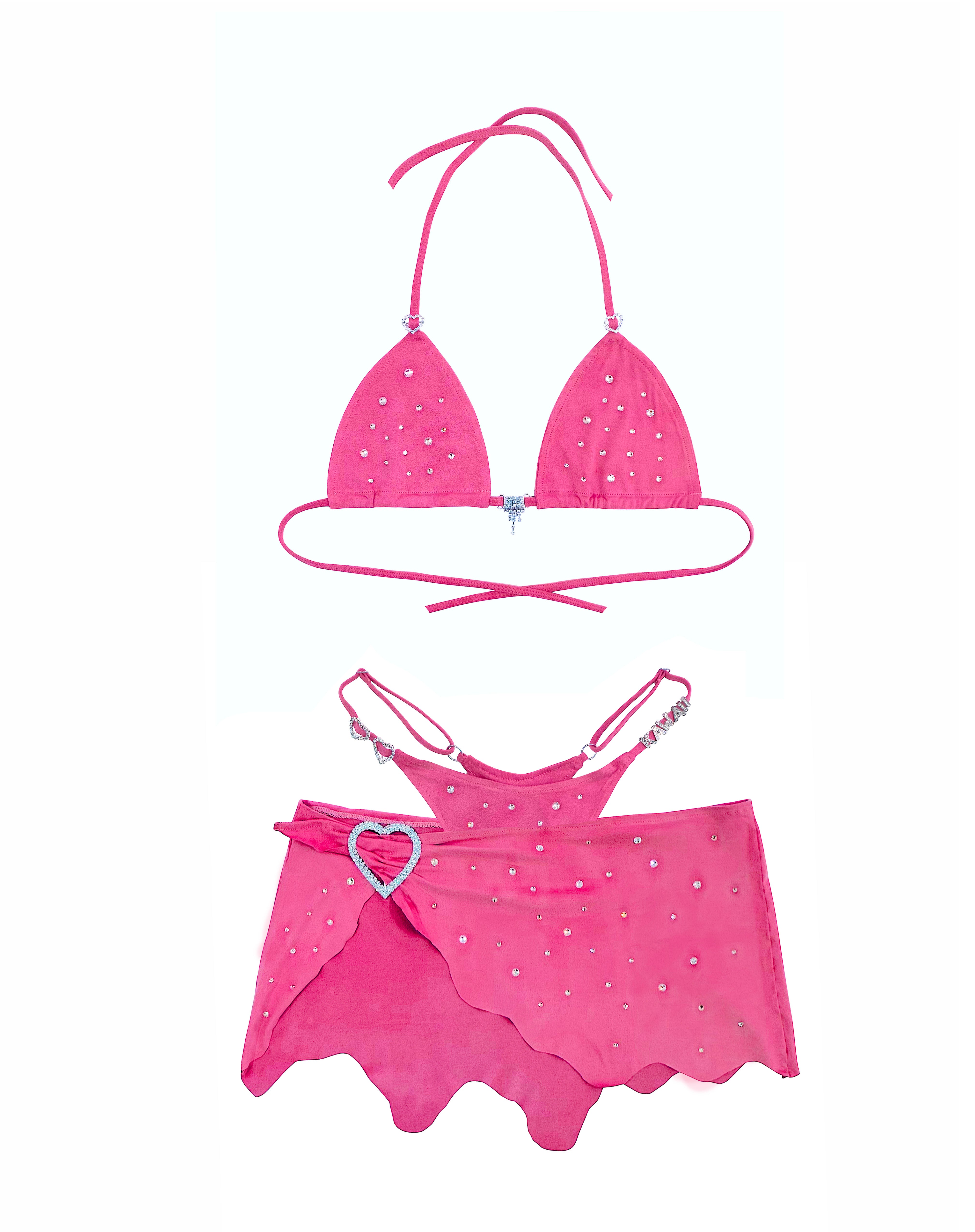 LIL KIM SUEDE BIKINI SKIRT SET PINK