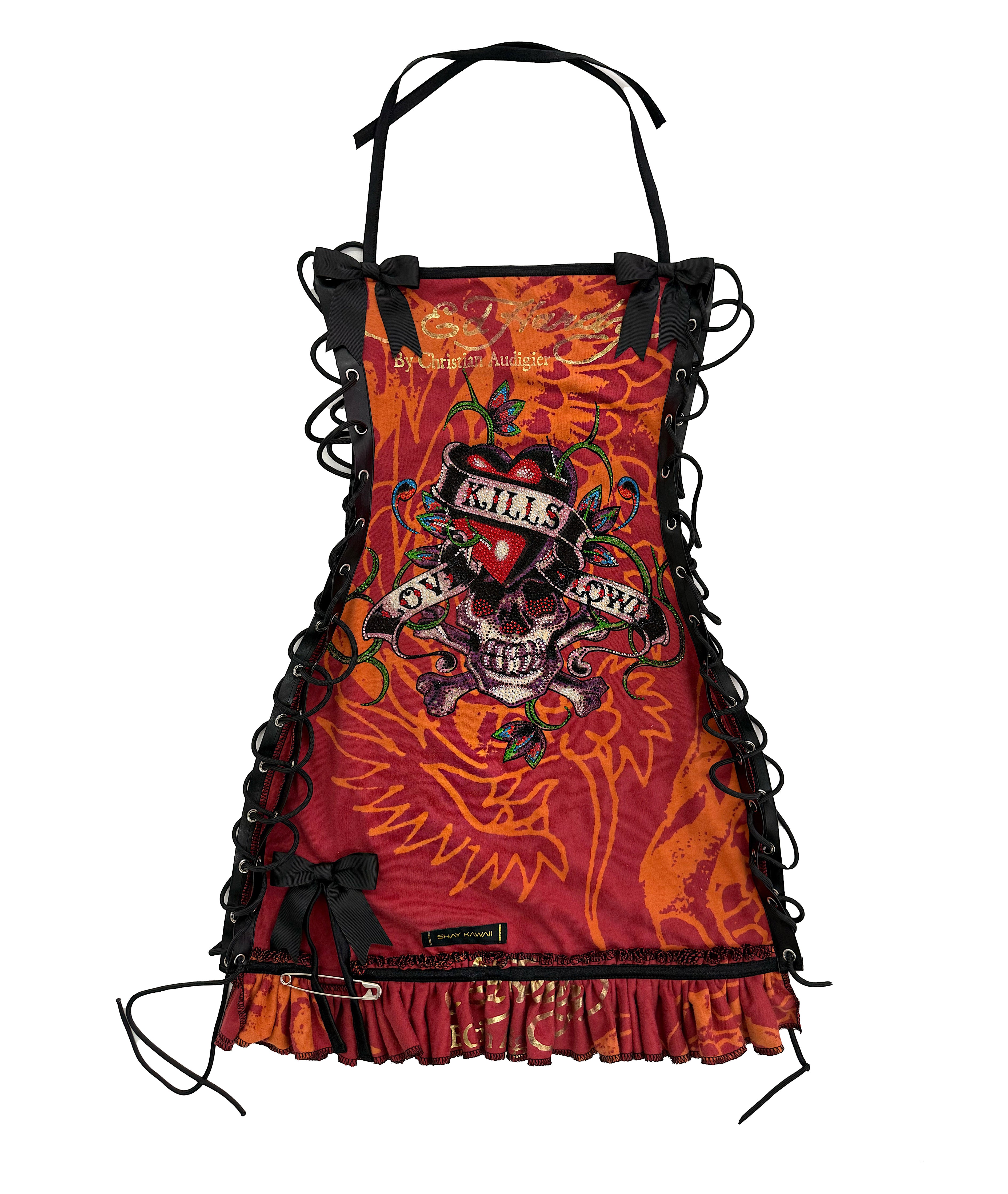 ED HARDY RUST RHINESTONE SKULL DRESS