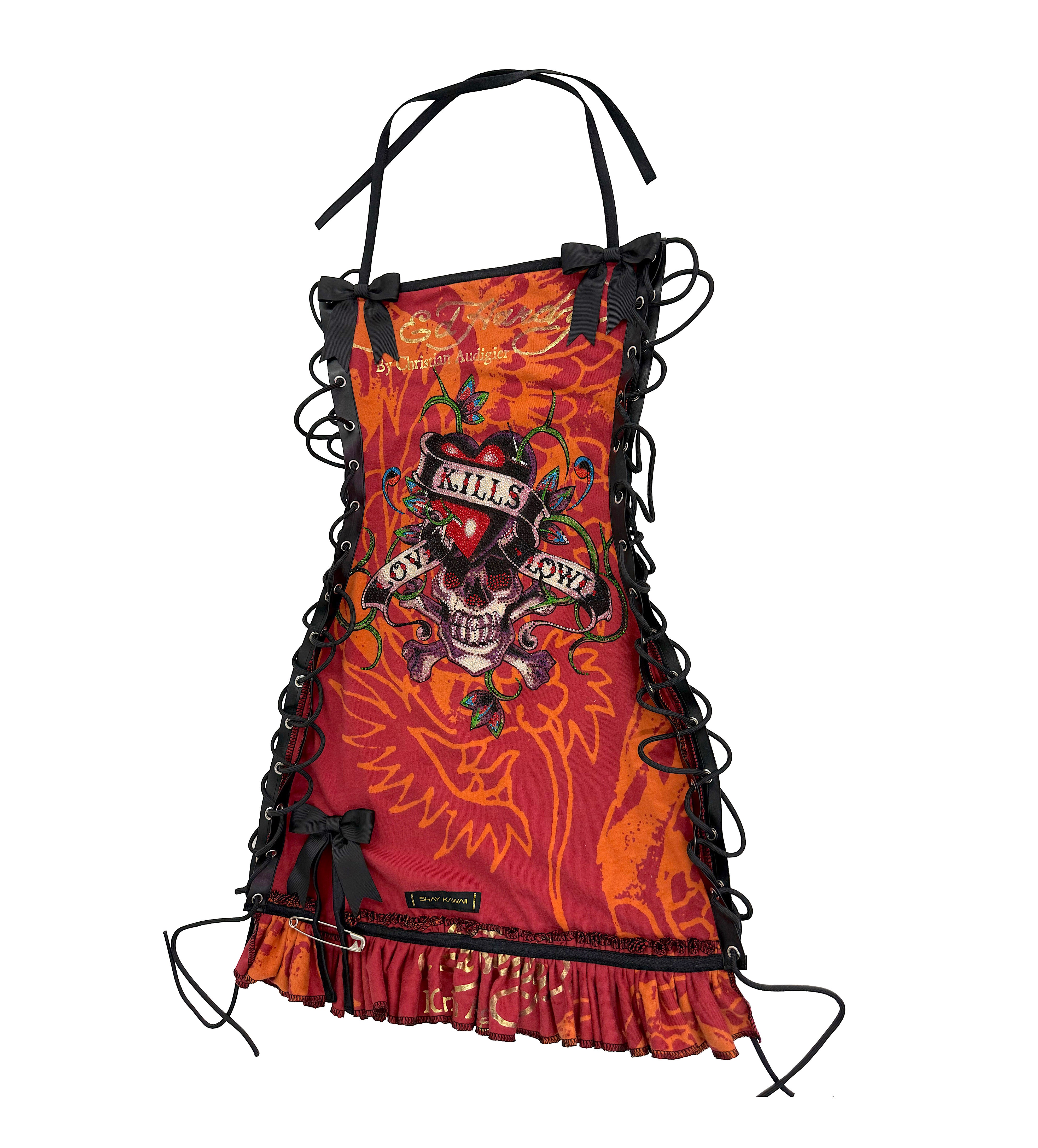 ED HARDY RUST RHINESTONE SKULL DRESS