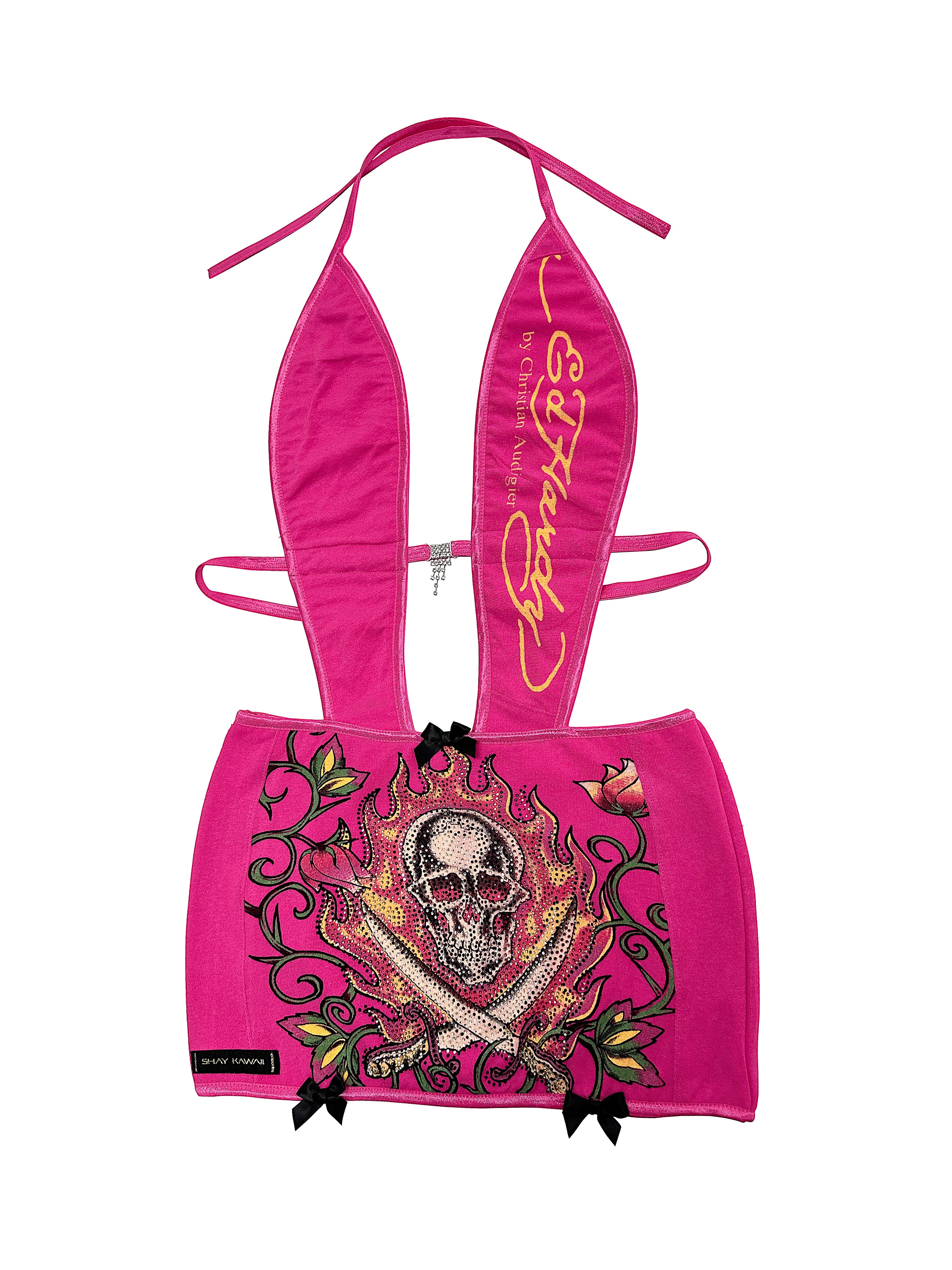 ED HARDY PINK DAGGER HALTER DRESS