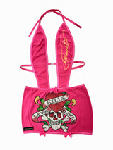 ED HARDY PINK SKULL HALTER DRESS