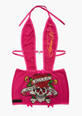 ED HARDY PINK SKULL HALTER DRESS