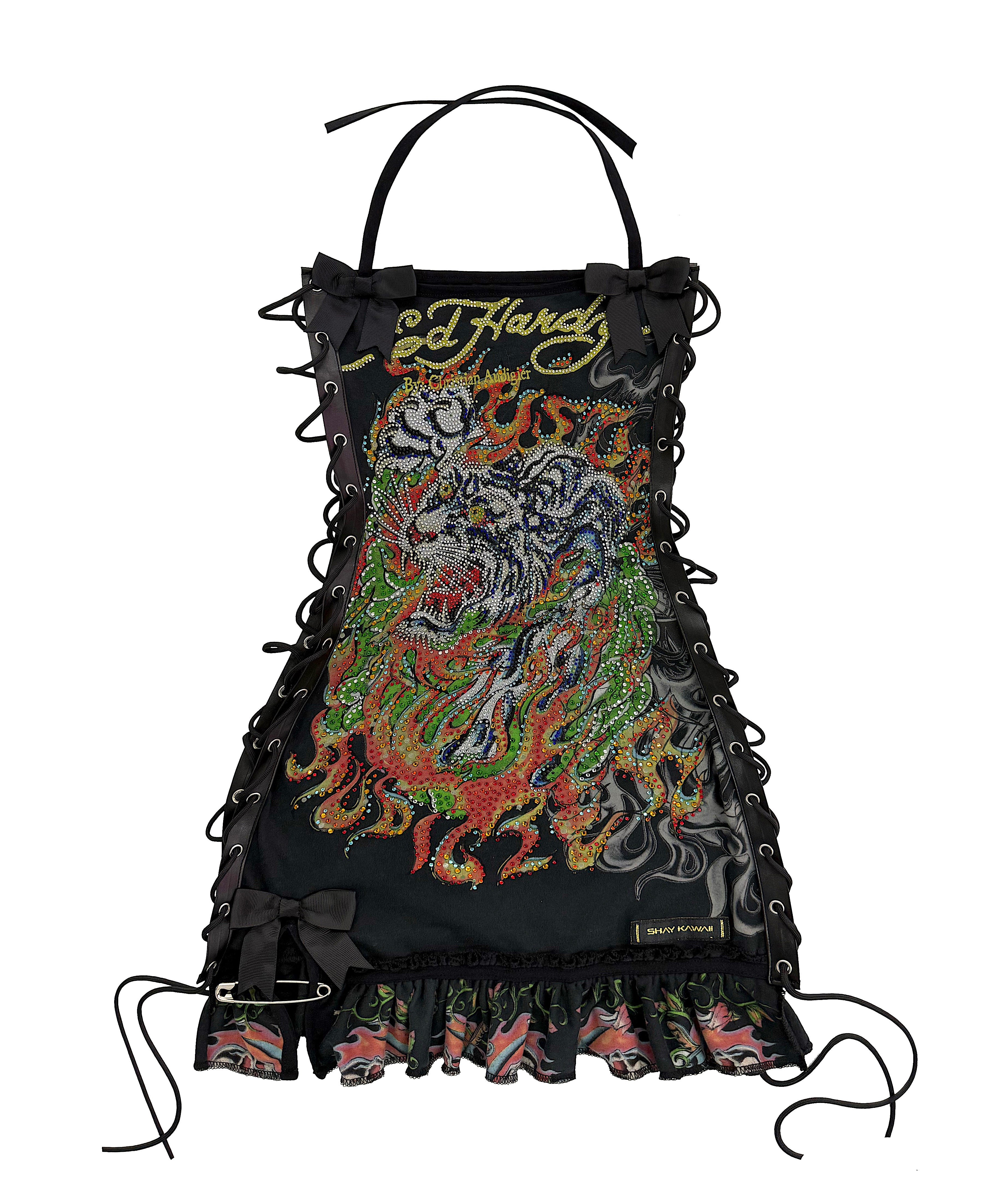 ED HARDY RHINESTONE BLACK TIGER DRESS