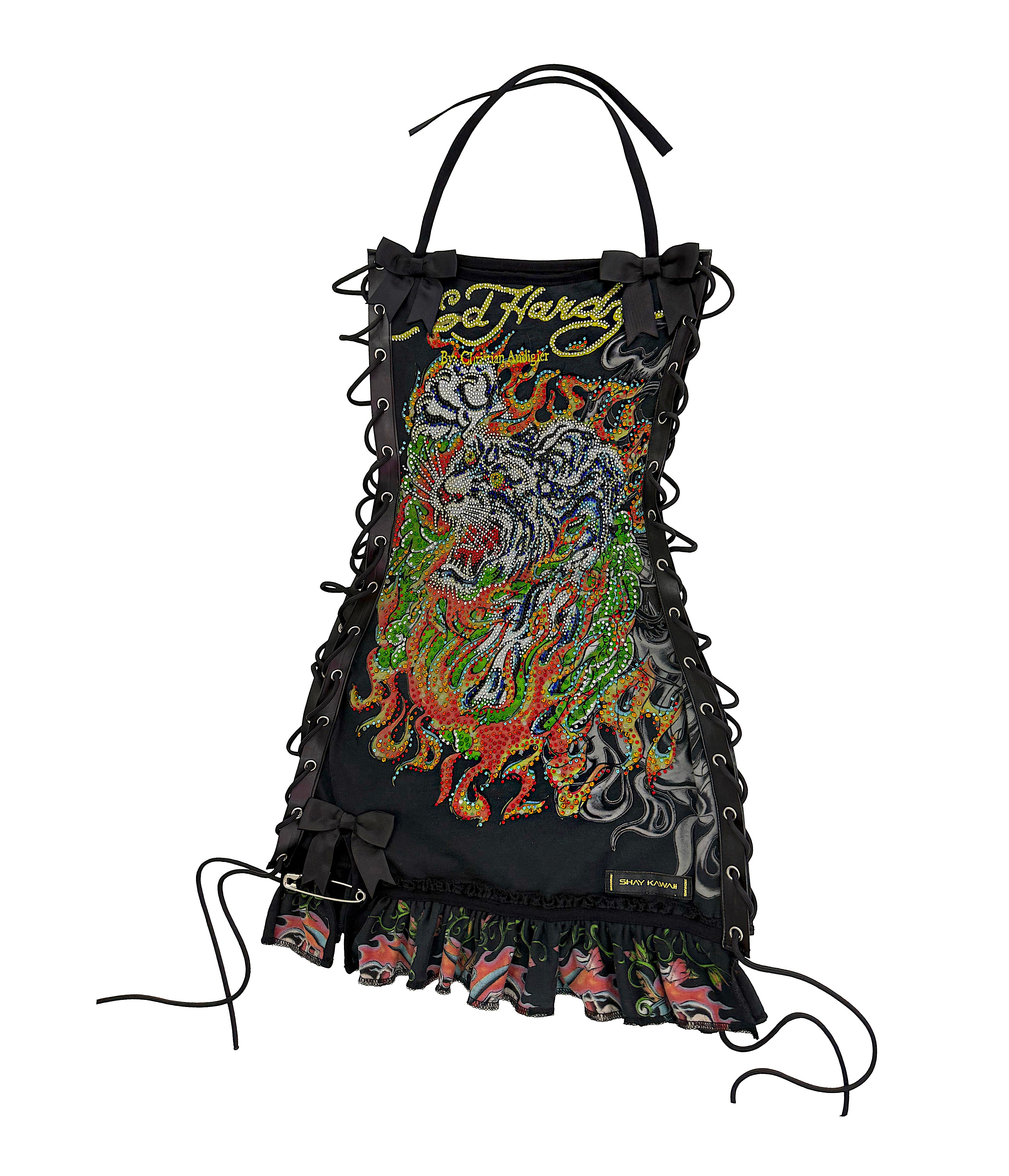 ED HARDY RHINESTONE BLACK TIGER DRESS