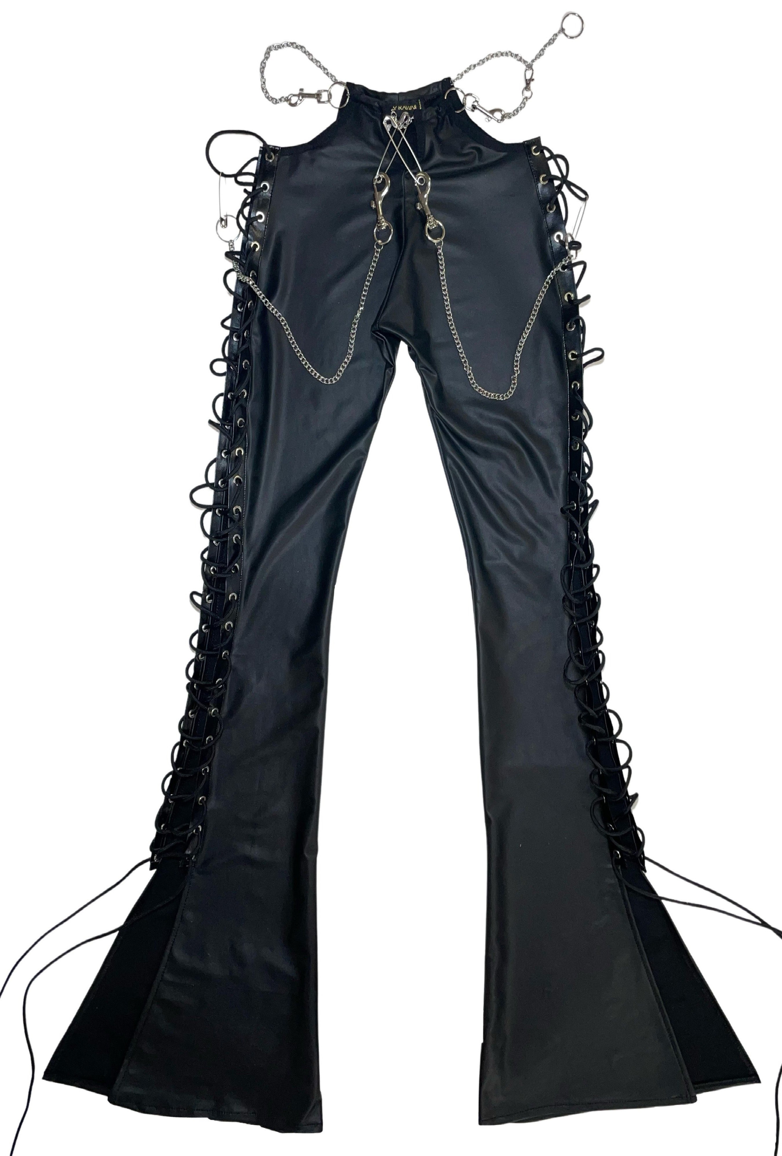 Cut Out Black Jeans With Chains 