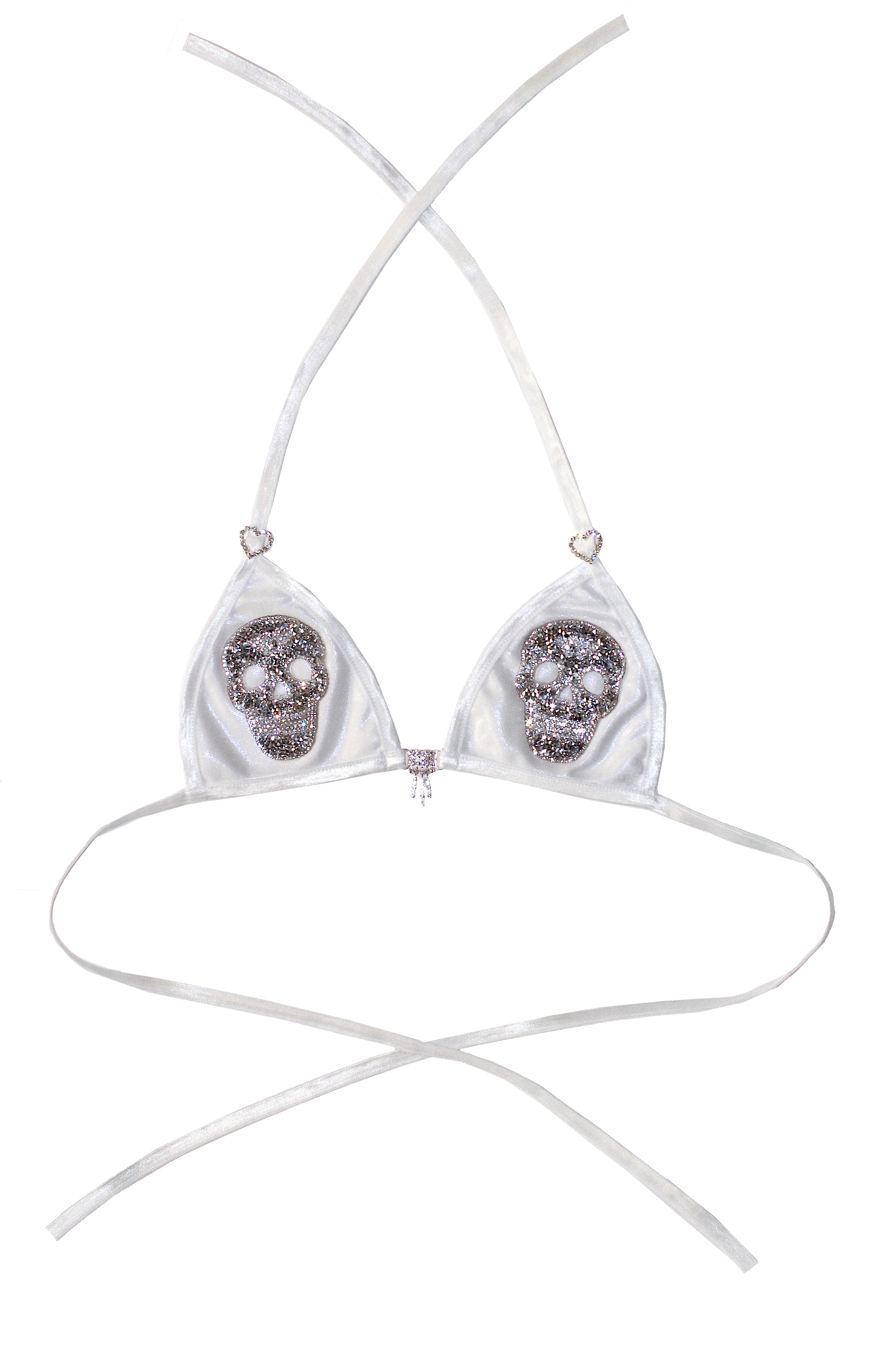 SILVER METALLIC SKULL (attached to our black bra) – Bedazzled Boutique
