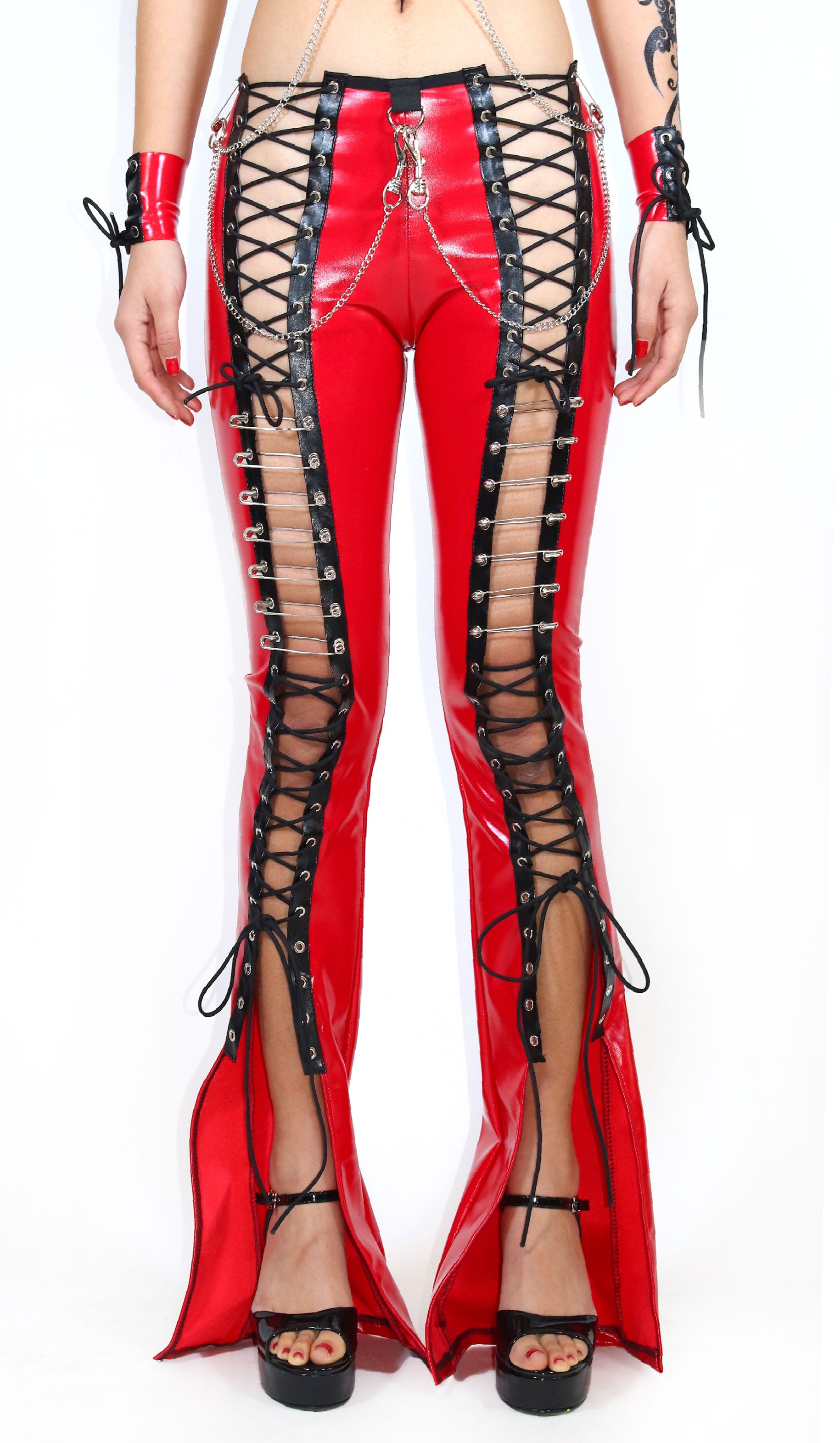 Red Leather Lace Leggings Make You Wanna Look Lace Up Pant Red