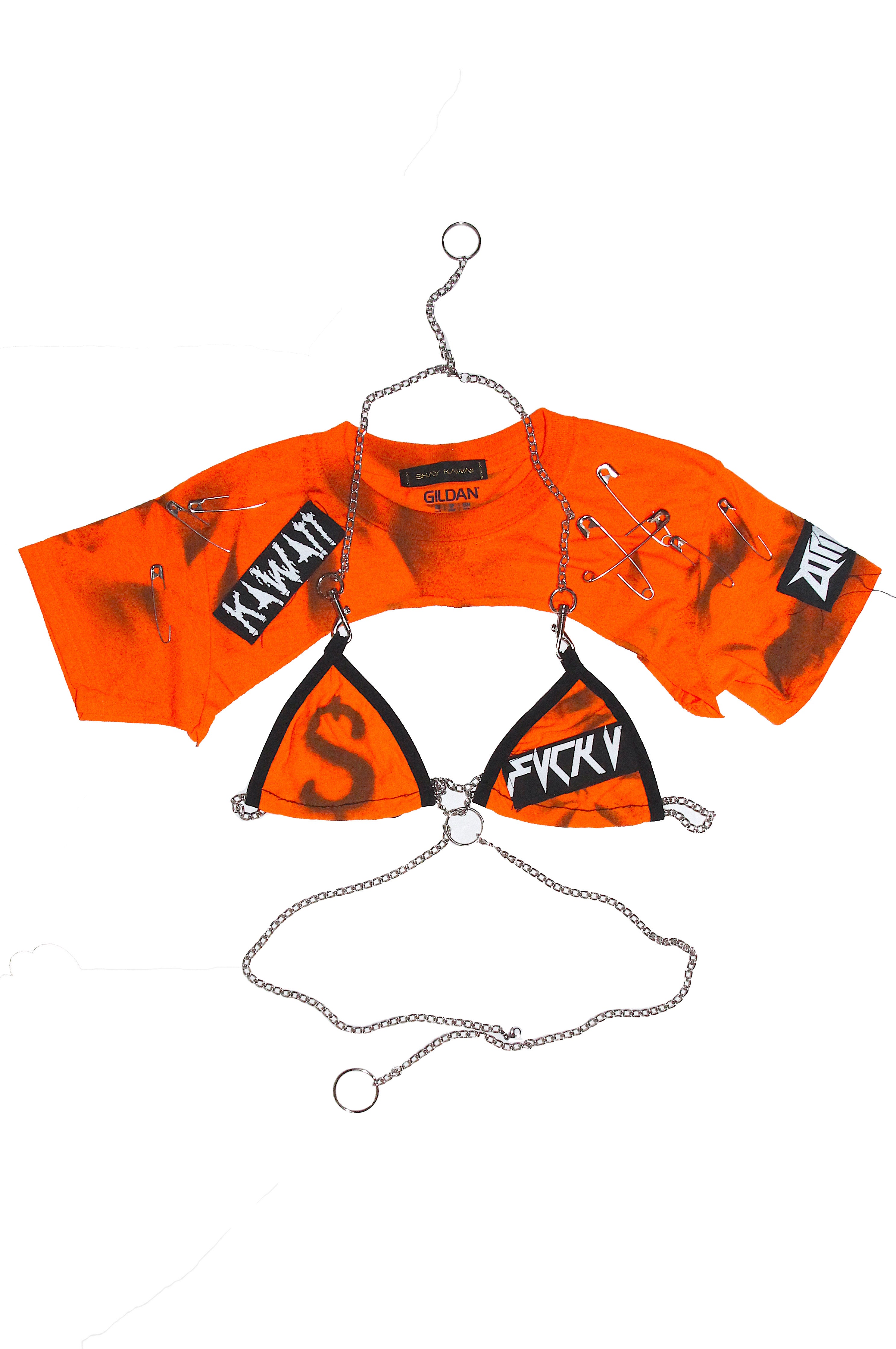 HARDCORE CHAIN CROP TEE & BRA SET